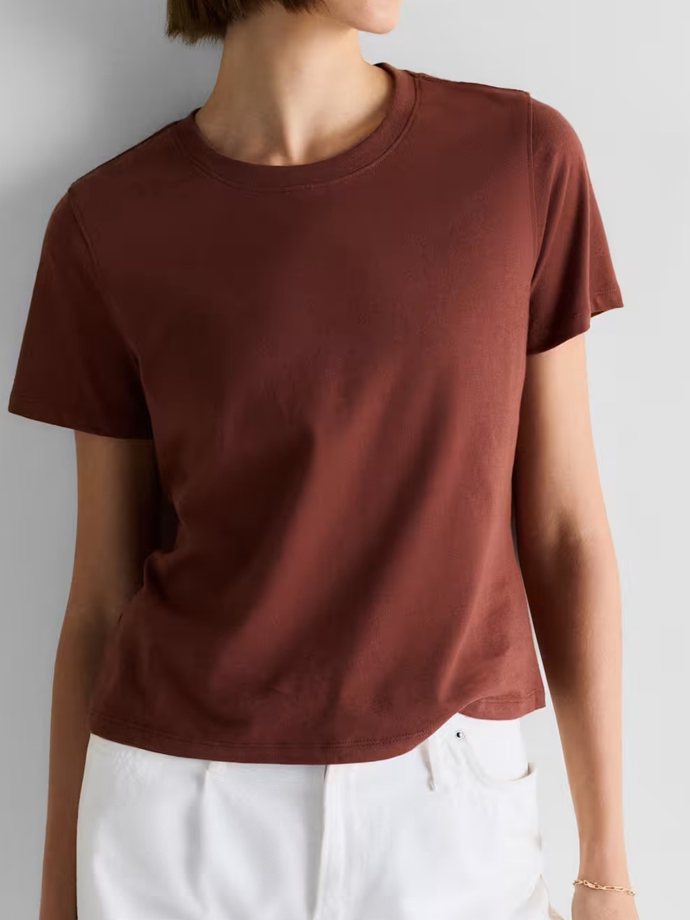 Quince NWT 100% Organic Cotton Boxy Crewneck Tee Redwood Brown Medium